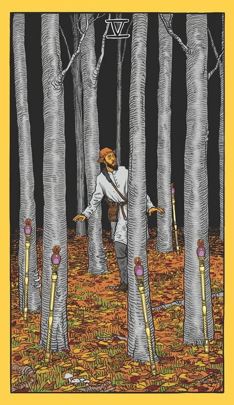 King in Yellow Tarot Five Of Scepters